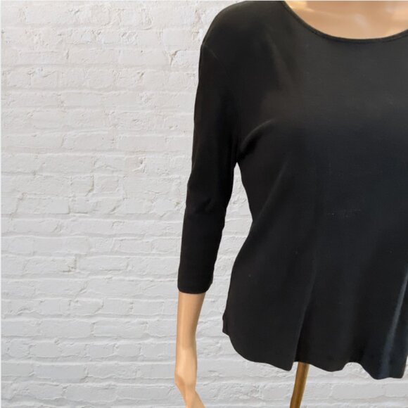 CAROLYN TAYLOR -- Black Top, 3/4 Sleeves, Faux Diamond (Rhinestone) Monogram "D" - Picture 5 of 15